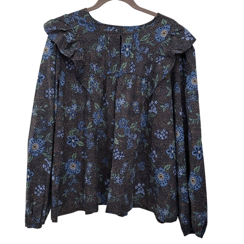 Summersalt Countryside Blue Floral Poplin Ruffle Organic Cotton Shirt Size XL